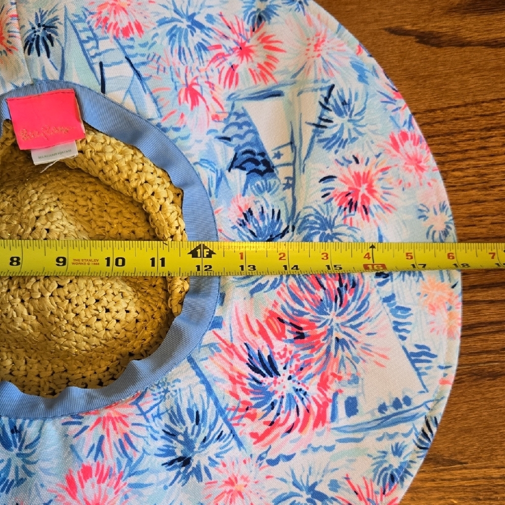Lilly Pulitzer OSFM Blue/Pink Floral Straw Sun Protection Beach Pool Hat - Picture 9 of 10